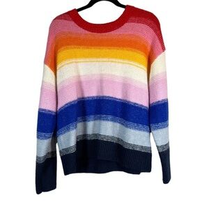 Old navy Wool Blend Fun Rainbow Stripe Chunky Knit Pull Over Sweater